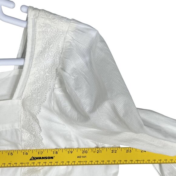 NWT Talbots Plus X US 16W Shadow Stripe Top White Blouse Lace Trim Minimalist - Picture 11 of 16